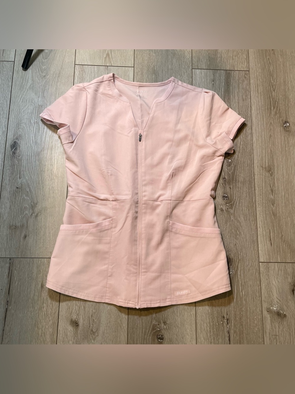 Jaanuu Zip Front Scrub Top Pastel Pink Blush Med Couture Aesthetic Fitted Size S